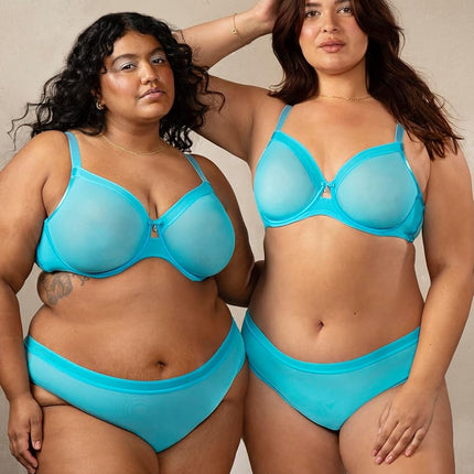 Curvy Couture Women's Sheer Unlined Underwire Plunge Bra, Deep Dive Blue, 38C