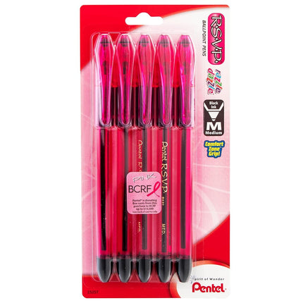 Pentel Pink BCA R.S.V.P. Razzle-Dazzle, 1.0mm, Medium Line, Black Ink, (BK91RDBP5P) by Pentel