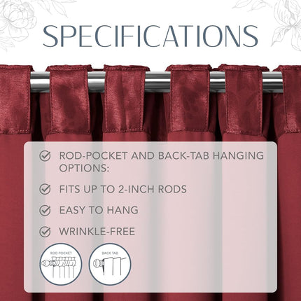 Elrene Home Fashions 20860ELR Antonia Blackout Rod Pocket/Back Tab Window Curtain Panel,Rouge,52" X 84