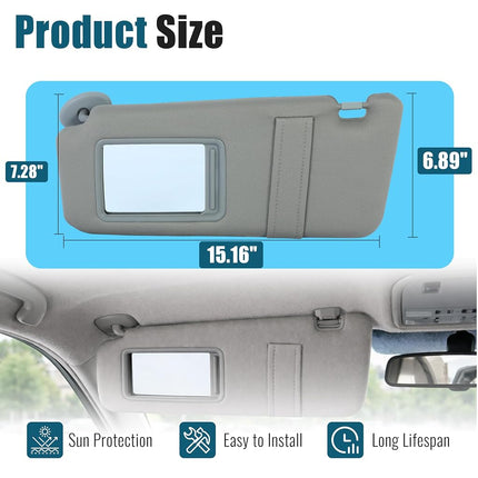 ALMULOO Driver Side Sun Visor Compatible with 2007 2008 2009 2010 2011 Toyota Camry with Or Without sunroof Without Light Gray Replacement for 74320-06800-B0 04002-30706-B0