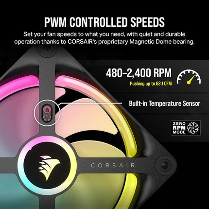 Corsair iCUE LINK QX120 RGB 120mm Magnetic Dome RGB Fans - Triple Fan Starter Kit with iCUE LINK System Hub - Black