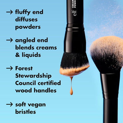 e.l.f. Dual-Ended Cream + Powder Brush, Two-in-One Makeup Brush For Creating A Gorgeous, Airbrushed-looking Complexion, Vegan & Cruelty-free