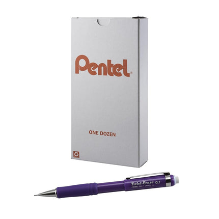 Portaminas Pentel Twist-Erase III (0,7 mm), cuerpo violeta, paquete de 12 (QE517V)