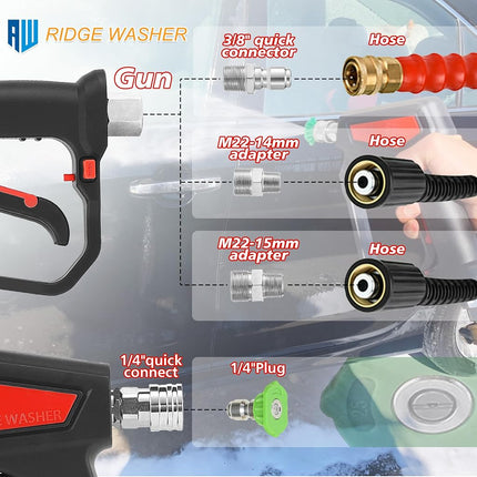 Ridge Washer Pressure Washer Gun 5000 PSI, 12 GPM, High Pressure Spray Gun with 1/4" Quick Connector, 3/8'' Quick Connect, M22-14mm and M22-15mm Fitting