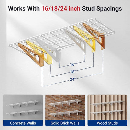 FLEXIMOUNTS 30CM by180CM Wall Shelf Garage Storage Rack Wall Mounted Floating Shelves,180CM,White, 2-Pack