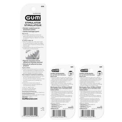 GUM Stimulator Bundle, Permanent Handle with Rubber Tip to Massage and Strengthen and 2 Refill Packs, (Handle + 2 Refill Packs)