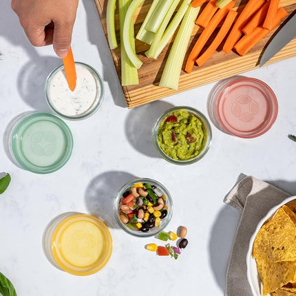 Ello Color Lock Reusable Glass Spice Containers with Screwable Leakproof Lid, Perfect for Salad Dressing, Sauces, Dips, Lunch Box, Picnic, BPA-Free, Desert Proof, Pack of 3