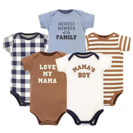 Hudson Baby Body de Algodón Unisex para Bebés, Marrón Marino Mamas Boy Paquete de 5, 12-18 Meses, Marrón Marino Mamas Boy Paquete de 5, 12-18 Meses