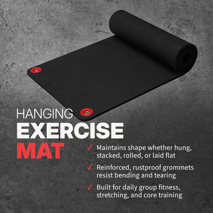 SPRI Hanging Exercise Mat, Fitness & Yoga Mat for Group Fitness Classes, Commercial Grade Quality with Reinforced Holes, 56" L x 23" W x 5/8" Thick