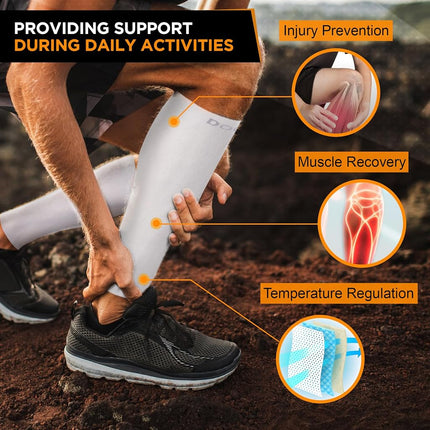 Doc Miller Calf Compression Sleeves for Men & Women, Footless Leg Compression Socks Support for Runners, 15–20mmHg Graduated, Shin Splints, Varicose Veins, Pain Relief & Swelling (1 Pair)
