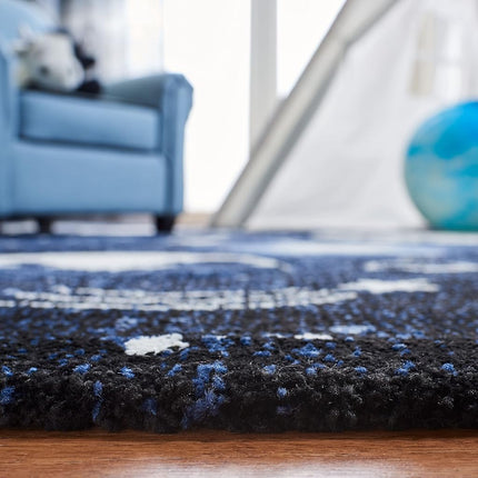 SAFAVIEH Carousel Kids Collection 3' x 3' Square Dark Blue/Light Blue CRK122M Outer Space Non-Shedding Nursery Playroom Area Rug