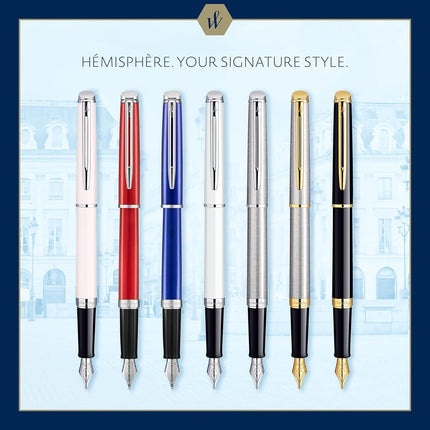 WATERMAN S0920530 Hémisphère Fountain Pen, Gloss Black with Chrome Trim, Medium Nib with Black Ink Cartridge, Gift Box