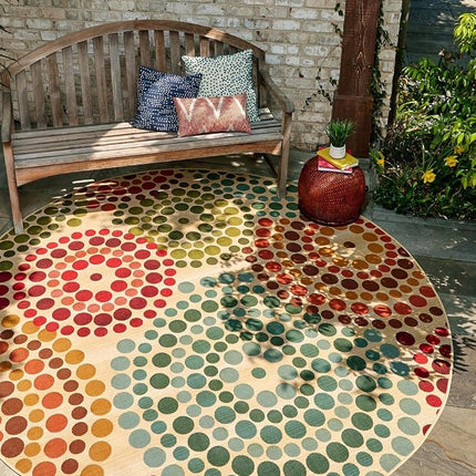Unique Loom Outdoor Modern Collection Area Rug - Spark (2' 7" Round Beige/Burgundy)