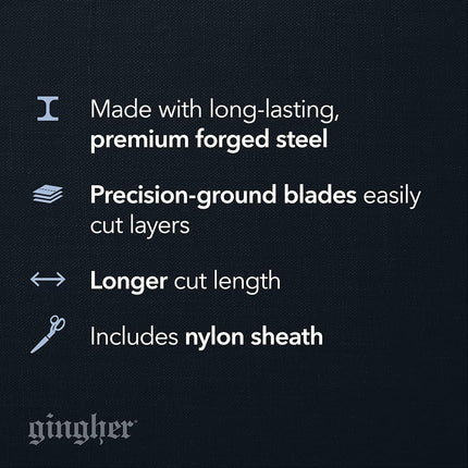 Gingher Dressmaker's Fabric Scissors - 8" Stainless Steel Shears - Sharp Knife Edge Fabric Scissors with Protective Sheath
