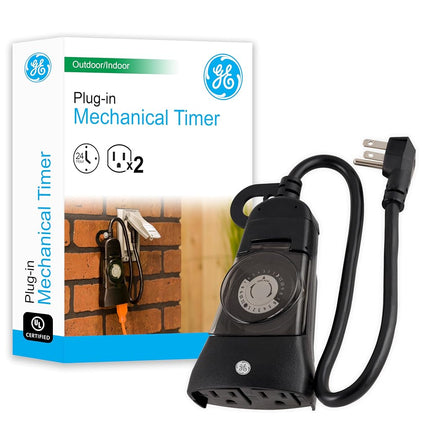 GE Heavy Duty Mechanical Timer, Outdoor, 2-Outlet, Plug-In, 24 Hour Programmable, 15138