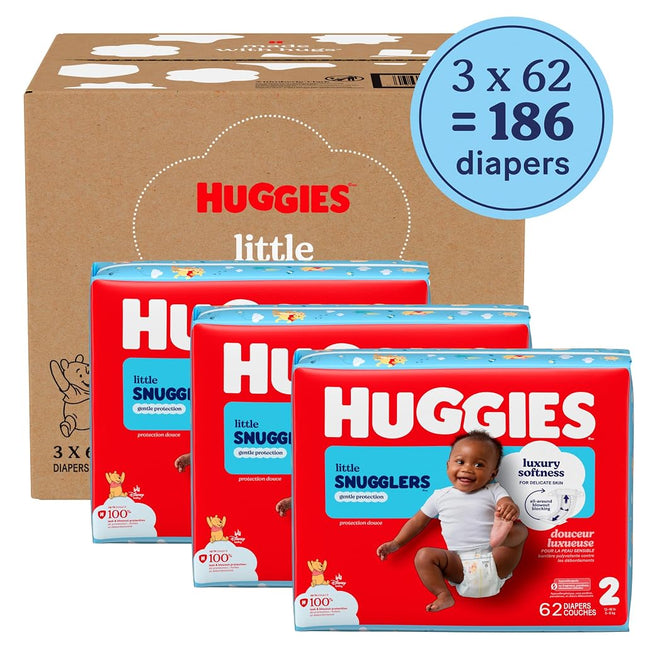 Huggies Little Snugglers Size 2 Baby Diapers, Size 2 (12-18 lbs), Packaging May Vary - 186 Count