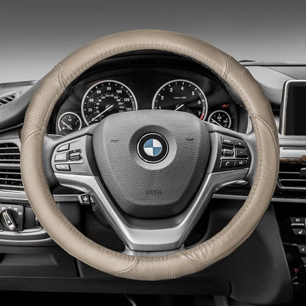 FH Group FH2001SOLIDBEIGE Steering Wheel Cover (Perforated Genuine Leather Solid Beige)