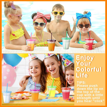 Sieral Cups with Straws and Lids Kids Tumbler with Straw Reusable Water Bottle Iced Coffee Travel Mug Cup Adults Plastic Cups for Parties Birthdays 16 oz (Lovely Colors, 60 Pack), AE-Sieral-3373