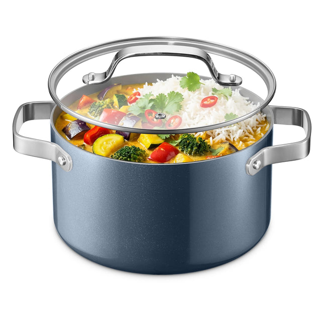 Blue 5 Quart Aluminum Stock Pot with Lid, Nonstick