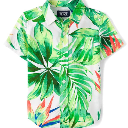 The Children's Place Chemise Boutonnée à Manches Courtes en Popeline pour Bébés Garçons et Tout-Petits, Couleur Menthe Pomme, 18-24 Mois
