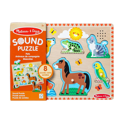 Melissa & Doug Pets Sound Puzzle � 8-Piece Wooden Peg Puzzle with Light-Activated Animal Sounds � Interactive Learning Toy for Kids Age 2 and Up