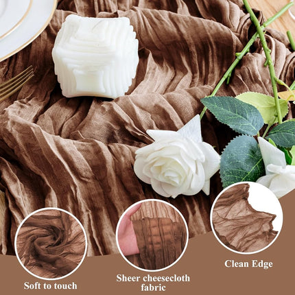 Wokceer Cheesecloth Table Runner Brown 10FT Boho Gauze Runner for Party