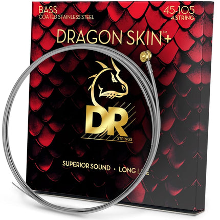 DR Strings DRAGON SKIN+ - Coated Stainless Steel Bass Strings – DBS-45 – Superior Sound with Comfortable Feel & Long Life: Medium 45-105