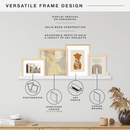 MCS Gallery Wooden Frame for Canvas, Art Boards, Photos and more, Natural, 12x16 with 8x12 Mat