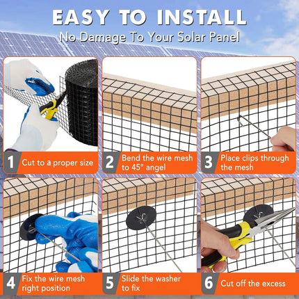 Kit de protección para paneles solares contra pájaros y alimañas YardYonder de 15.24 cm x 15.24 m, incluye 60 clips de sujeción, 100 bridas, guantes, alicates y malla de alambre recubierta de PVC para el control de pájaros y alimañas