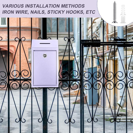 Yaocom Metal Donation Box Collection Box Safe Suggestion Box with Lock Wall Mounted Mailbox Delivery Ballot Box Key Box for Home Office Outdoor Door (Morandi Purple,10.24 x 5.71 x 2.95 Inch)