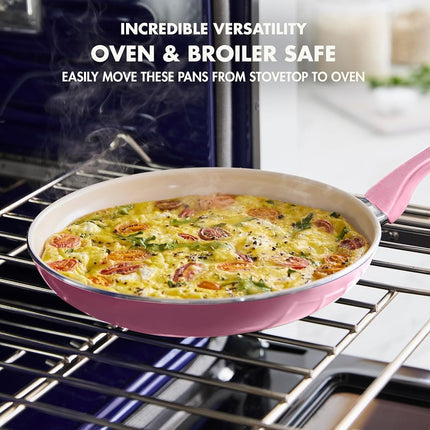 GreenPan Rio 8" Frying Pan Skillet and Spatula Set, Soft Grip Handle, PFAS-Free, Dishwasher Safe, Oven Safe, Pink