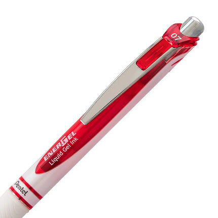 Bolígrafo de gel líquido retráctil Pentel EnerGel Pearl, punta de aguja (0.7 mm), trazo mediano, tinta roja, paquete de 2 (BLN77WBP2B)