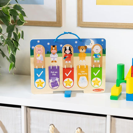 Melissa & Doug Wooden My Daily Day & Night Routines Chart – Double-Sided Interactive Board with Flip Tabs – Early Learning Toy for Kids Age 3 Plus - FSC Certified