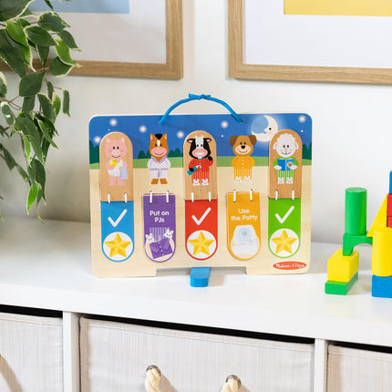 Melissa & Doug Wooden My Daily Day & Night Routines Chart – Double-Sided Interactive Board with Flip Tabs – Early Learning Toy for Kids Age 3 Plus - FSC Certified
