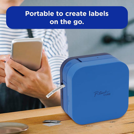 Brother P-Touch Cube Smartphone Label Maker, Bluetooth Wireless Technology, Multiple Templates Available for Apple & Android Compatible –Blue