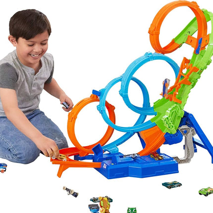 Hot Wheels Track Set with 4 Loops, 3-Way Crash Zon