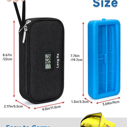 YOUSHARES Insulin Cooler Travel Case for Pen & Vials, Temperature Display Diabetic Medication Cooling Bag with Protective Ice Brick, TSA Approved Refrigerated Diabetes Supplies Carrying Organizer