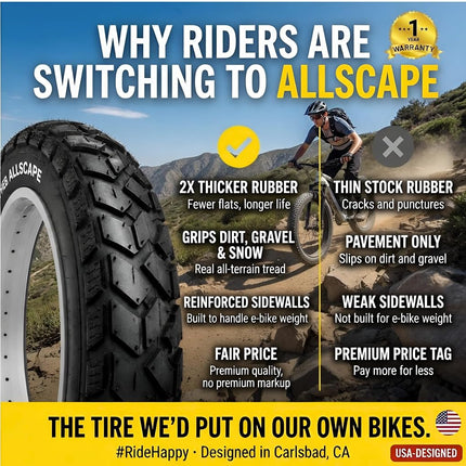 HEB ALLSCAPE 24x4 Ebike Tires, 24 Inch Bike Tires, Fat Tire, 2 Pack