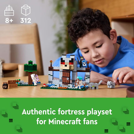 LEGO Minecraft The Wolf Stronghold - Castle Toy with a Character, 2 Skeleton Figures & 2 Wolves, plus Accessories incl. a Crafting Table - Gamer Gift for 8+ Year Old Boys & Girls - 21261