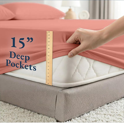 LANE LINEN 100% Organic Cotton Twin Sheet Set, Soft & Comfy Premium Bedding Sheets & Pillowcases, Luxury Hotel Like Percale Sheets, Reinforsed French Seam in Fitted Sheets Pocket - Rose Dawn