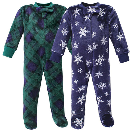 Hudson Baby Baby Plush Sleep and Play, Navy Snowflake, 6-9 Months