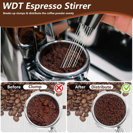 7 PCS Espresso Accessories,Espresso Tamper Tools,WDT Tool Espresso Machine Accessories Kit,Coffee Tamper with Wood Espresso Tamping Station,Distributor,Stirrer,Dosing Funnel,Brush,Puck Screen (54mm)