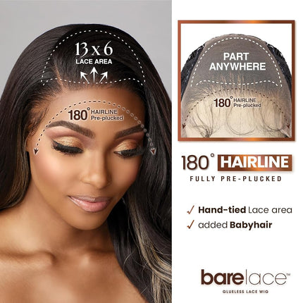 Sensationnel Bare Lace Wig 33 x 15 cm Lace Front Glueless Synthetic 180 Degree Pre Plucked Hairline (Mochabrown)