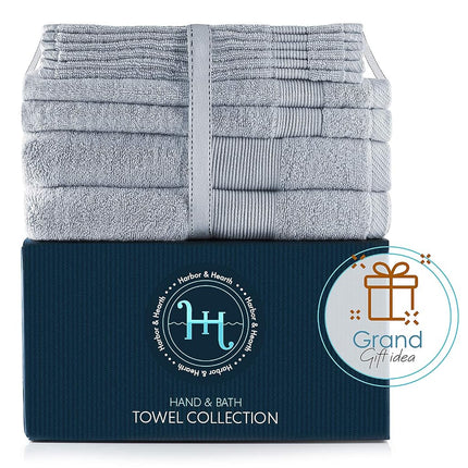 Hearth & Harbor 100% Ring Spun Cotton Bath Towels for bathroom - Luxury Bathroom Towels - Soft & Highly Absorbent Bath Towels Set, 10 Piece Set (2 Bath Towels, 2 Hand Towels, 6 Washcloths) - Ice Blue