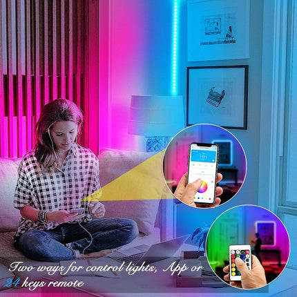 DAYBETTER Tiras de luces LED de 30 m (2 rollos de 15 m) con control inteligente mediante aplicación y control remoto, luces LED RGB 5050 para dormitorio, luces que cambian de color con sincronización de música para fiestas en habitaciones