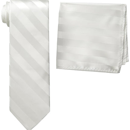Stacy Adams Men's Tall-Plus-Size Solid Woven Formal Stripe Tie Set Extra Long, White, One Size