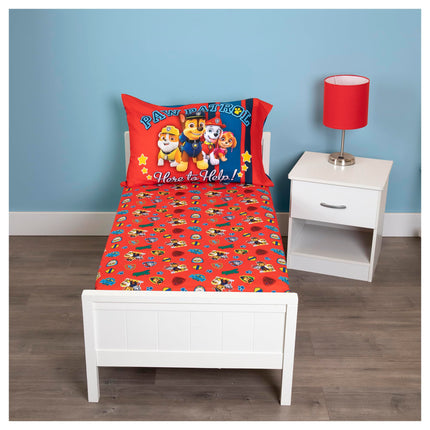 Juego de sábana ajustable y funda de almohada Paw Patrol para niños pequeños, Rojo