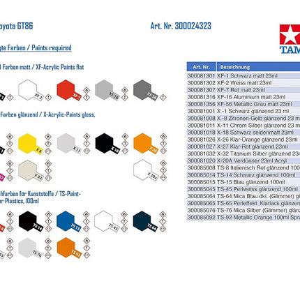 TAMIYA 300024323 Toyota GT86 Model Kit - Highly Detailed Model 1:24 Scale Moving Wheels and Steering 116 Pieces