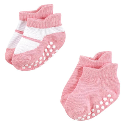 Hudson Baby Unisex Baby Non-Skid No-Show Socks, Pink Black, 4-6 Toddler