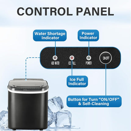 Simple Deluxe Ice Maker Machine for Countertop, 26lbs Ice/24Hrs, 9 Ice Cubes Ready in 6 Mins, Portable Self-Clean Electric Ice Machine with Scoop and Basket, 13.7lbs, for Home Kitchen Office Bar Party